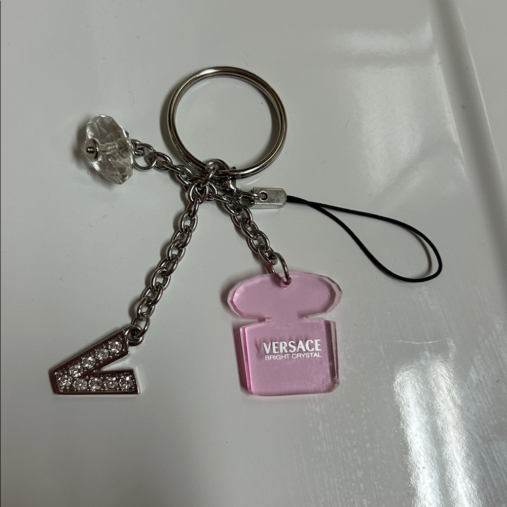 Versace Pink and Silver Keychain with Crystal Charm - Picture 3 of 3